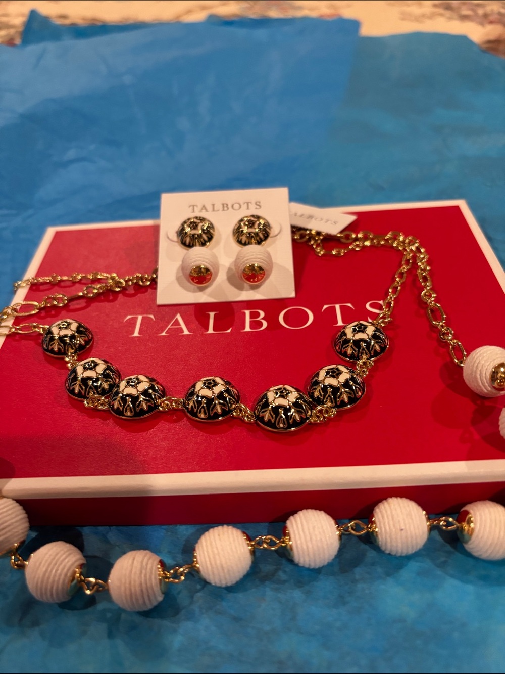 Talbots Black, White & Gold Mixed Bead Necklace Set